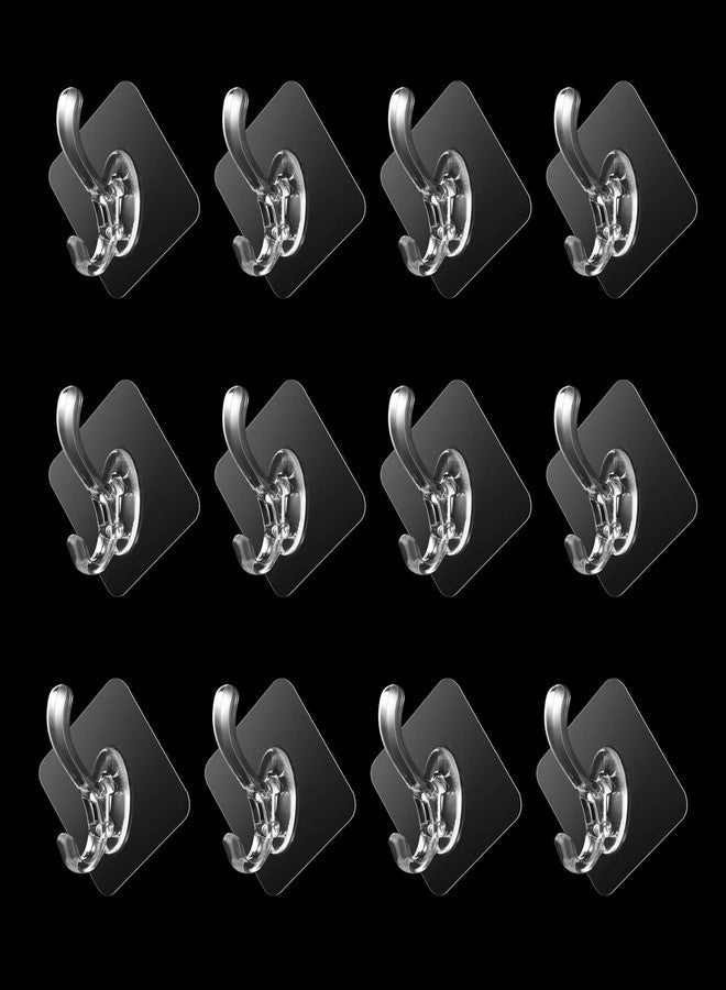 Styllent 12Pcs Hooks for Wall Mounted Without Drilling Invisible Strong Transparent Clear Bathroom Towel Hook Kitchen Waterproof Sticky Self Adhesive Sticker for Cloths Hanging Heavy Duty (Single Hook, 12) - Image 1